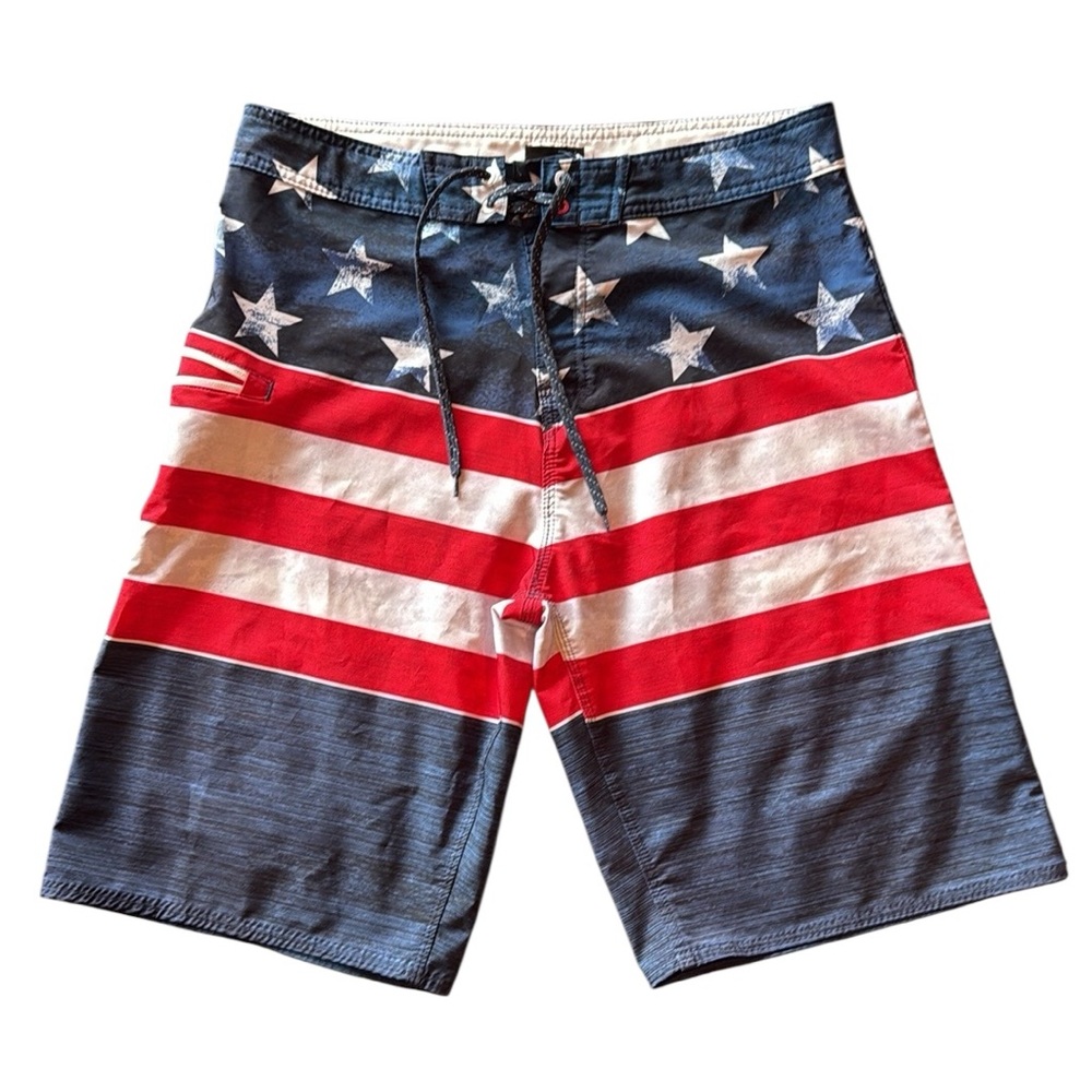 Burnside Red and White Swim Trunks with Adjustable Fit